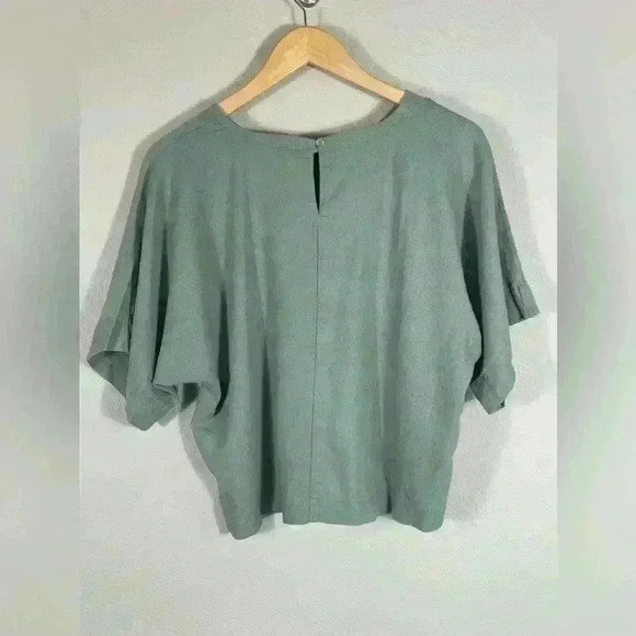 DKNY Pure Linen Cropped Shirt Green women’s Size Large - Picture 4 of 10